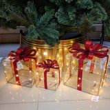 Kit 3 Caixas de Presente Natalinas com Luz de LED