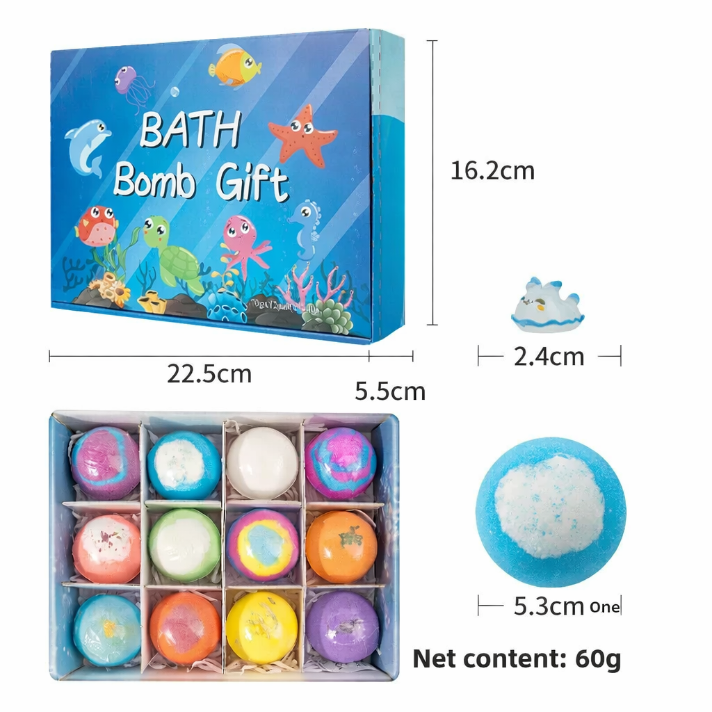 Kit 12 Bombas de Banho Surpresa do Oceano com Brinquedo Escondido