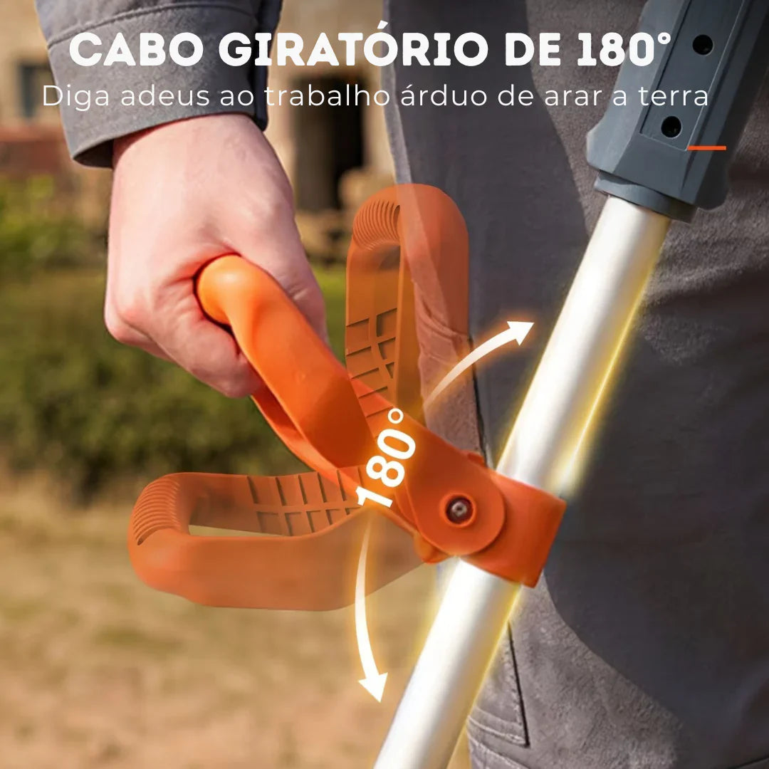 Cultivador Elétrico Terrox Sem Fio Com Lâminas de Aço Inoxidável e Bateria Dupla + BRINDE: Kit 10 Ferramentas