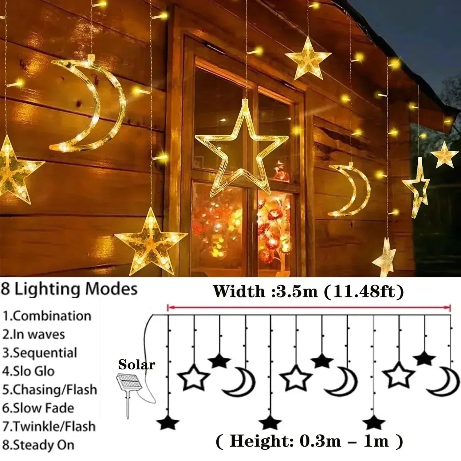 Luzes de Fada Estrela e Lua LED Solar - Encanto Natalino