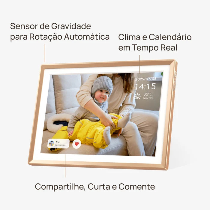 Porta-Retratos Digital Wi-Fi" Full HD — Envie Fotos do Celular em Segundos, Sem Mensalidade
