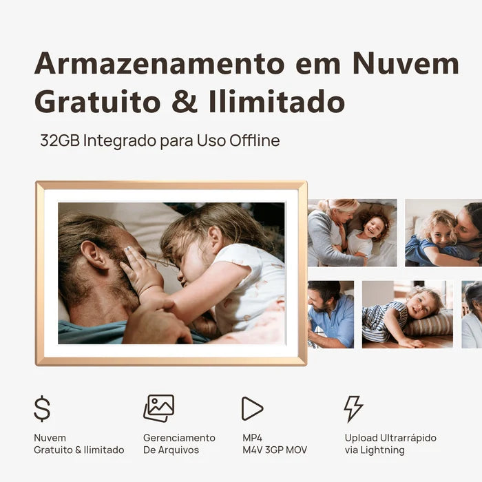 Porta-Retratos Digital Wi-Fi" Full HD — Envie Fotos do Celular em Segundos, Sem Mensalidade