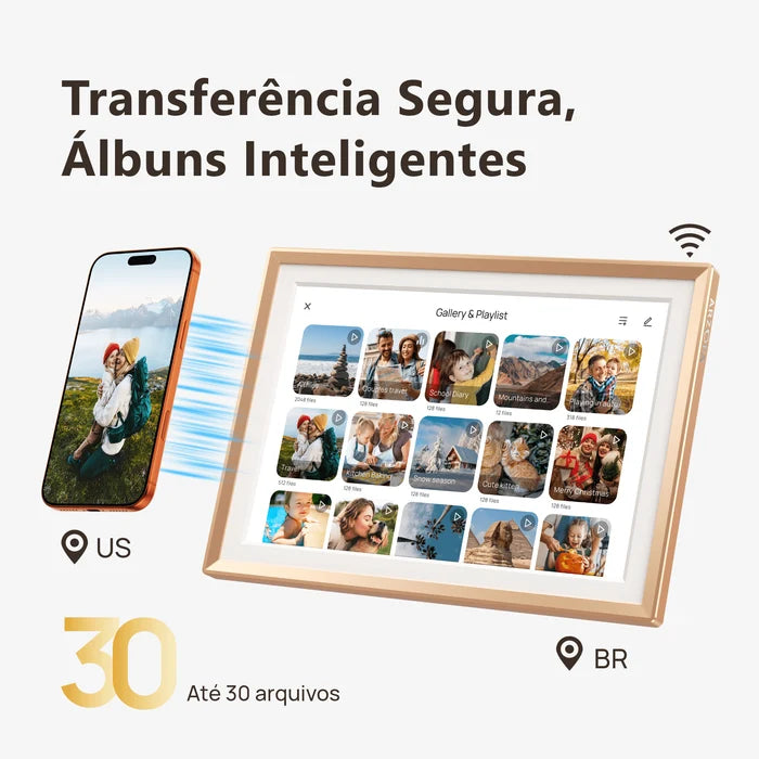 Porta-Retratos Digital Wi-Fi" Full HD — Envie Fotos do Celular em Segundos, Sem Mensalidade