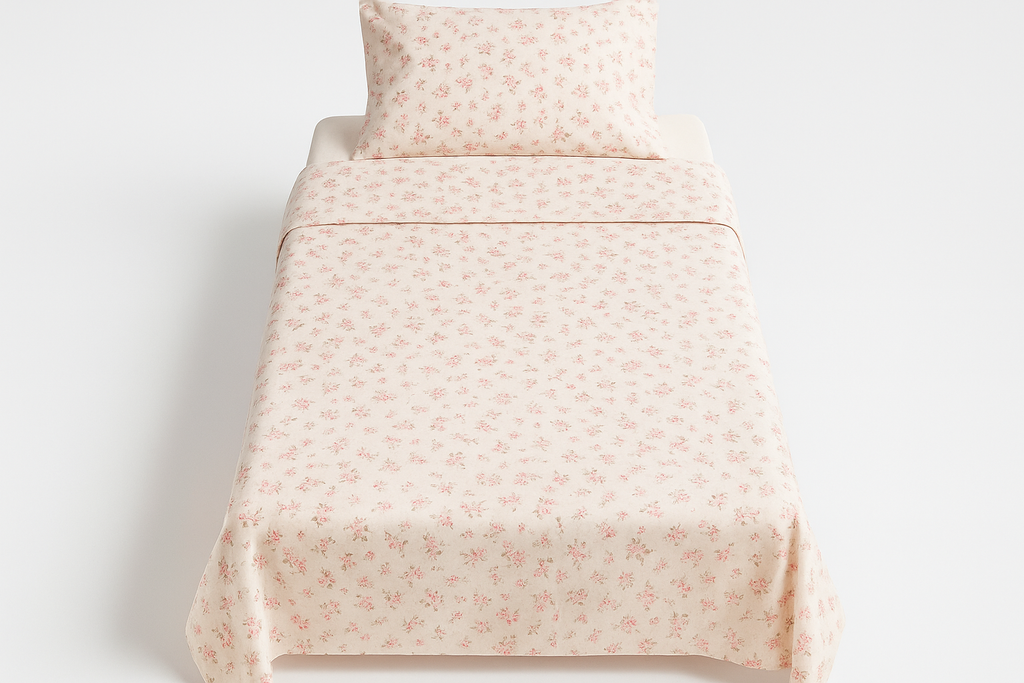 Jogo de Cama Solteiro Floral Rosa e Branco - 2 Peças