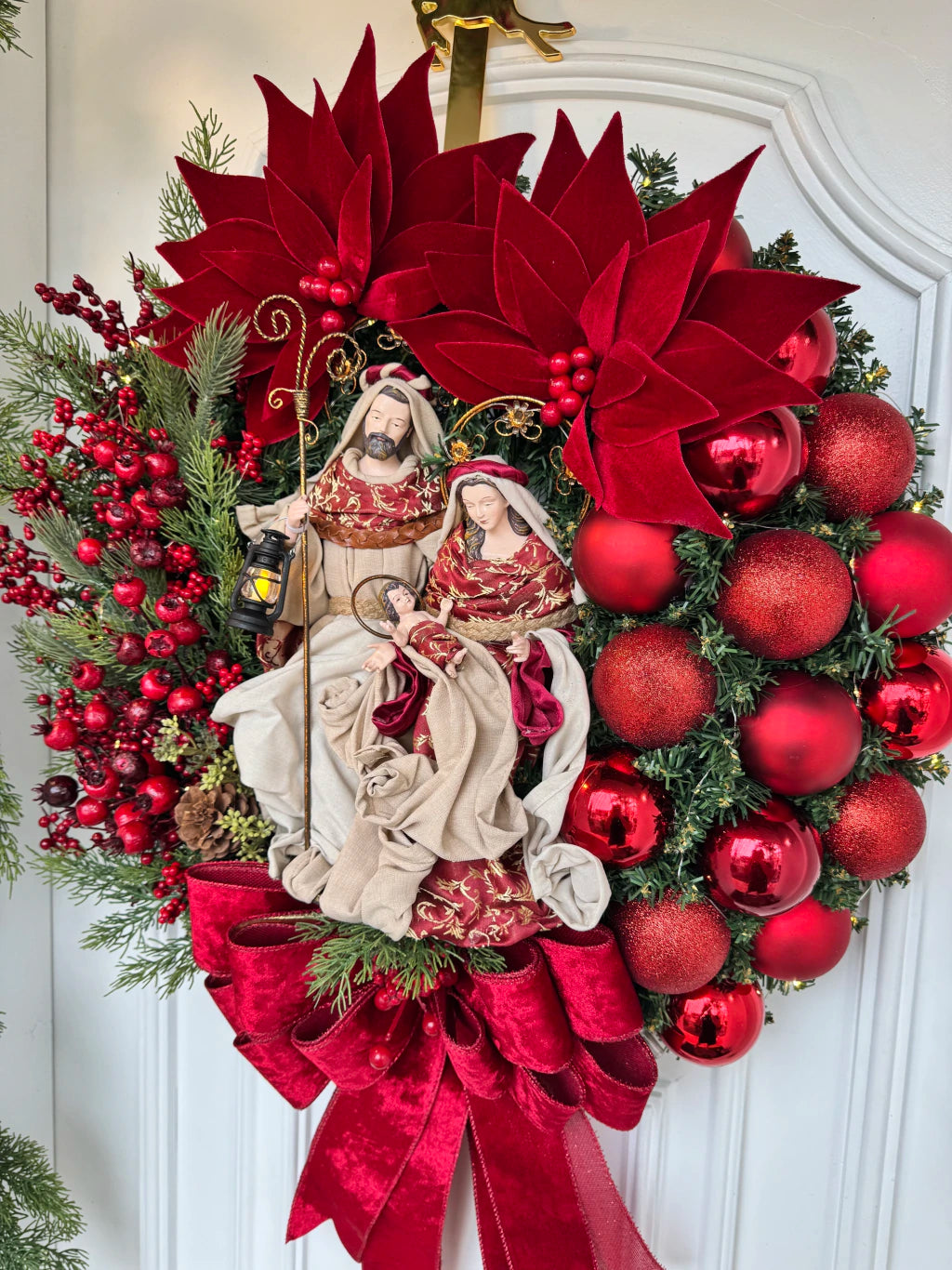 Guirlanda De Natal Sagrada Família C/ Led 65cm vermelho intenso