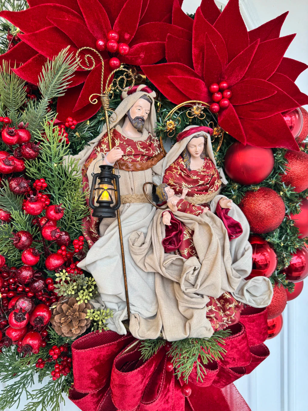 Guirlanda De Natal Sagrada Família C/ Led 65cm vermelho intenso