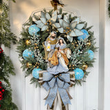 Guirlanda De Natal Sagrada Família C/ Led 65cm Azul celeste/ dourado