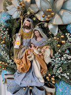 Guirlanda De Natal Sagrada Família C/ Led 65cm Azul celeste/ dourado